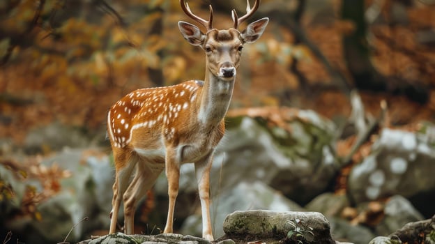 A majestic deer stands amidst the fall foliage. photo