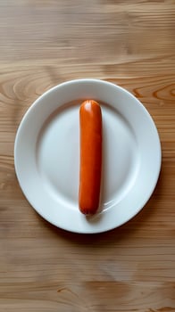 Hot Dog Sausage on White Plate. Classic Snack, Barbecue Favorite, Savory Treat. photo