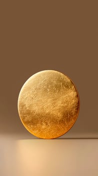Gold Coin Against Golden Background. Copyspace, Wealth Symbol, Investment Asset, Financial Icon. photo