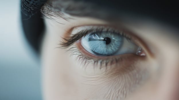 Close-Up of a Human Eye With Striking Blue Iris and Detailed Texture in Natural Light photo