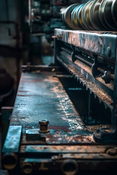 CloseUp of Industrial Metal Cutting Machine in Factory Setting photo