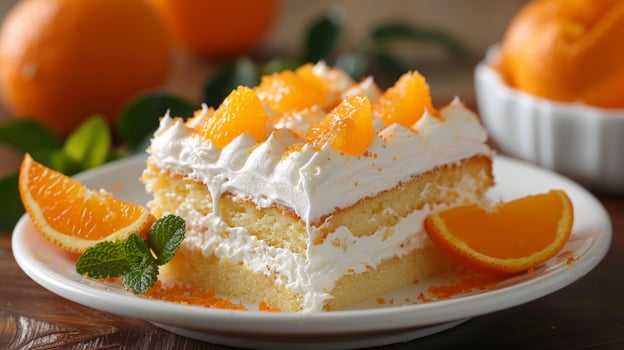 Orange pie with jam. Homemade cream cake with peaches and oranges photo