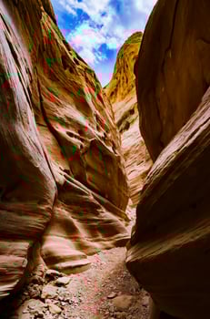 Eroded by water and wind cliffs in the canyon. Little Wild Horse Canyon. San Rafael Swell, Utah photo