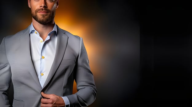 A close-up of a business casual outfit, featuring a tailored blazer over a crisp shirt, paired with chinos and loafers photo