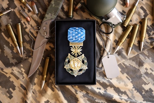 KYIV, UKRAINE - JULY 10, 2024 Air Force Medal Of Honor. Highest United States military award medal with ribbon and pin. Handmade paper theater props photo
