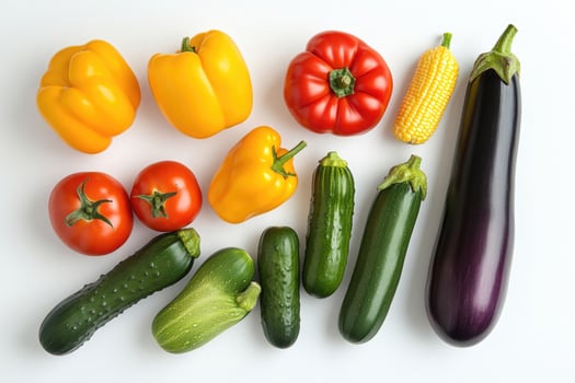 Late summer harvest of fresh vegetables on a clean background. photo