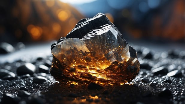 CloseUp Focus on Raw Chromite A Shiny Silhouette Amid Double Exposure Production Process. photo