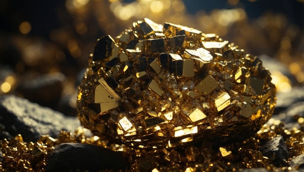 Dazzling Fools Gold A Radiant Closeup of Pyrites Double Exposure Silhouette. photo