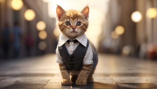 Elegant Kitten Radiating Confidence with a Stylish Strut in a D Clipart Style. photo