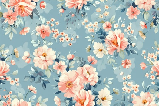seamless pattern of small flower bouquets on a blue background, pastel colors, vintage style. The idea for decorating wallpapers, postcards, gift bags. photo