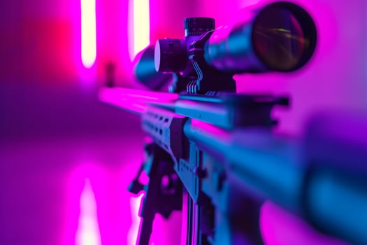 A stunning sniper rifle is presented with vibrant and eyecatching neon lighting effects that enhance its appeal photo