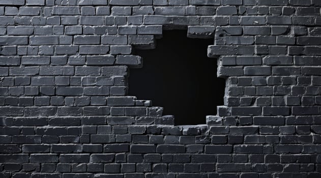 This piece features a detailed 3D rendering of a hole in a black brick wall, highlighting contrast and depth, and suggesting escape or breakthrough for viewers to interpret its meaning photo