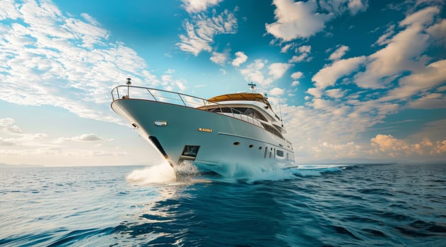 A breathtakingly stunning luxury yacht gracefully navigating the serene waters beneath a picturesque, vibrant sky photo