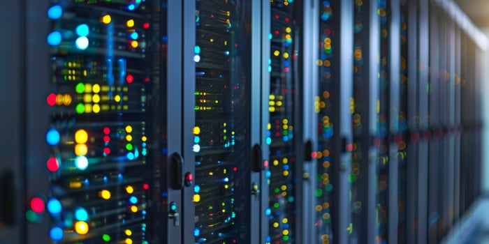 This is a detailed closeup view of server racks that showcase cuttingedge and advanced data storage technology photo
