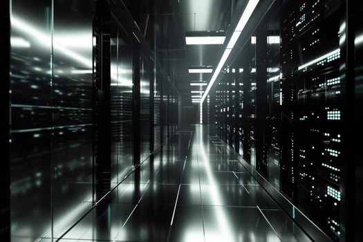 A sleek, modern corridor that reflects in a hightech data center, showcasing cuttingedge technology advancements photo