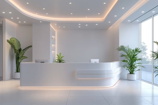 Modern reception desk in a medical center. Generated by artificial intelligence photo