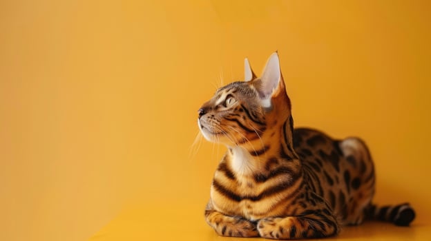 A Bengal Cat Lying on a Yellow Background photo