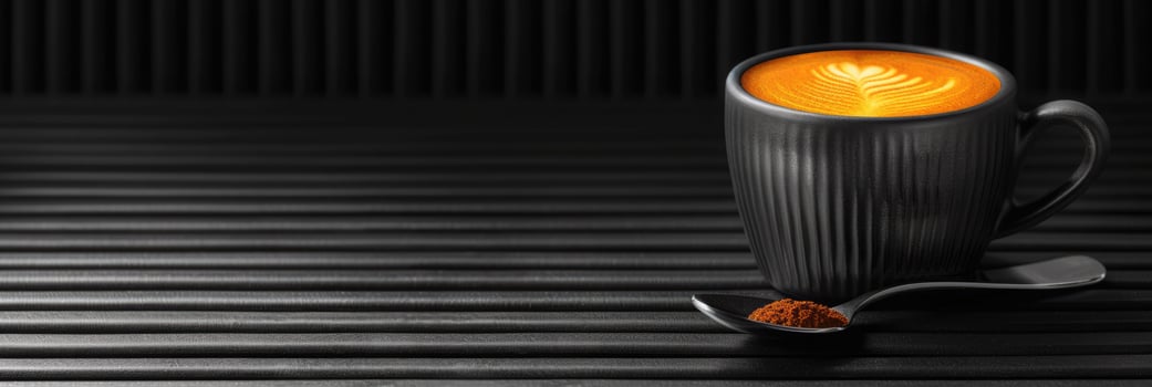 An Elegant Coffee Presentation Set Against a Dark Background for a Sophisticated Touch photo