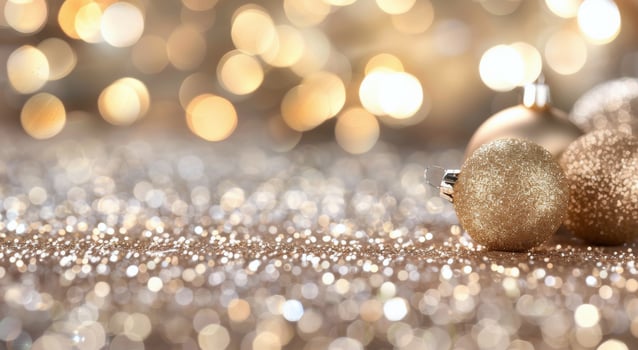 Festive Gold Ornaments on Sparkling Surface During Holiday Season photo
