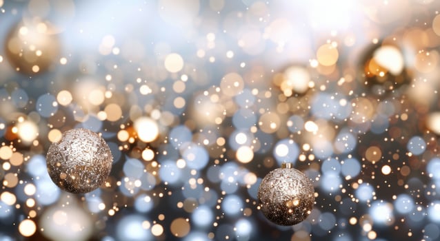 Sparkling Gold Ornaments on Glittering Background During Winter Holidays photo
