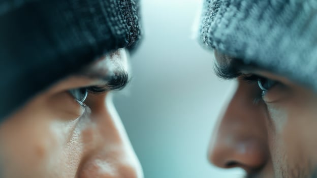 Intense Close-Up of Man in Suit Illuminated With Dramatic Lighting photo