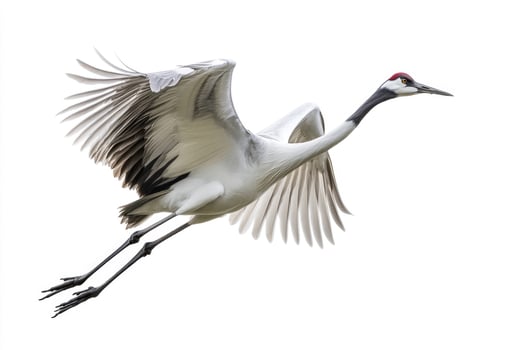 A poised crane with elongated neck in mid-flight. photo