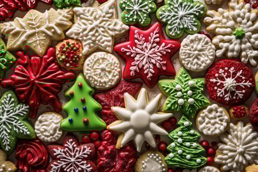 A festive assortment of Christmas cookies forms a colorful, cheerful background. photo