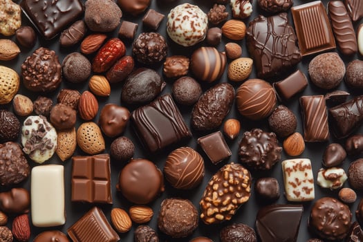 An assortment of chocolate candies creates a rich, indulgent background. photo