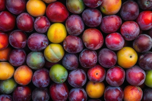 A vibrant array of plums creates a rich, colorful background. photo