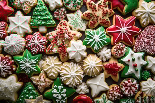 A festive assortment of Christmas cookies forms a colorful, cheerful background. photo