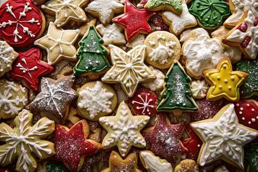 A festive assortment of Christmas cookies forms a colorful, cheerful background. photo