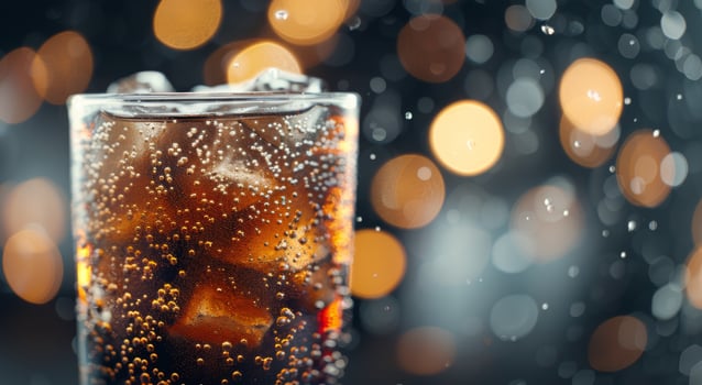 Refreshing Cold Beverage With Ice Cubes In Rainy Atmosphere photo