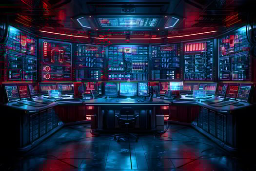 Futuristic Control Room with Advanced Technology Displays for Science Fiction Design Projects photo