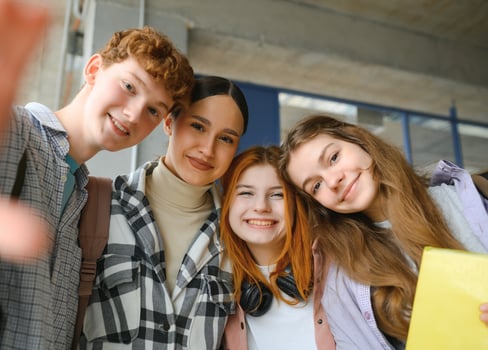 group of young college students in classroom photo