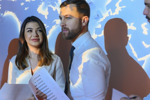 business people team with world map photo