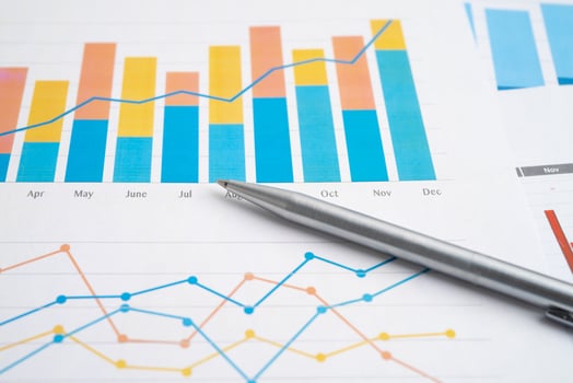 Pen on graph paper. Financial development, Banking Account, Statistic, Investment Analytic research data economy, Business. photo