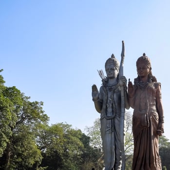Big statue of Lord Sita Ram near Delhi International airport, Delhi, India, Lord Ram and Sita big statue touching sky at main highway Mahipalpur, Delhi photo