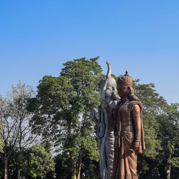 Big statue of Lord Sita Ram near Delhi International airport, Delhi, India, Lord Ram and Sita big statue touching sky at main highway Mahipalpur, Delhi photo