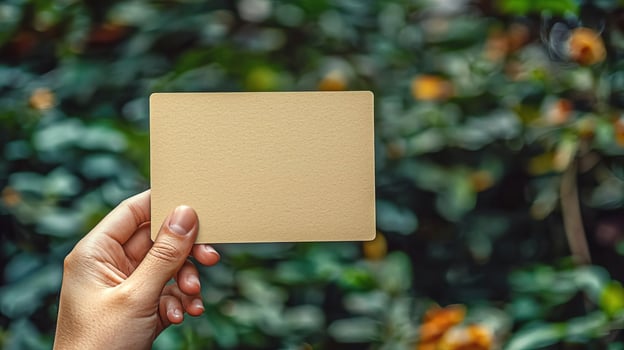 a photo of hand holding a postcard the postcards orientation is vertical and blank