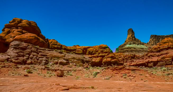 Layered geological formations of red rocks in Canyonlands National Park is in Utah near Moab. photo