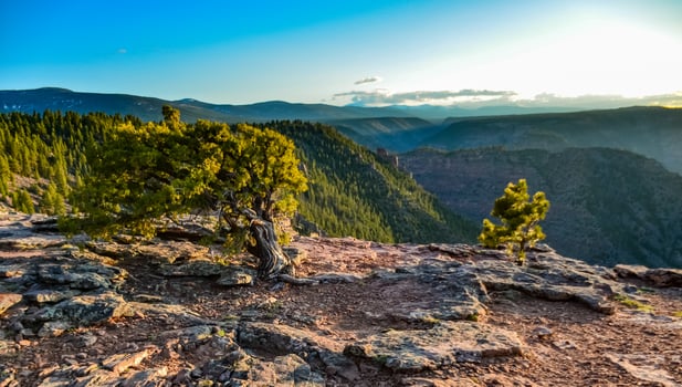 View from Canyon Rim trail in Flaming Gorge Utah National Park of Green River high angle aerial overlook photo