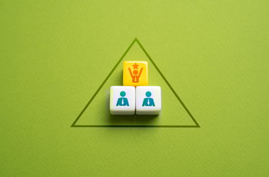 Hierarchy and teamwork. Achieve success through cooperation. Group the team under the new leadership. photo