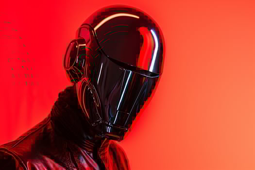 Chic Male Model in Fashion Face Mask with Neon Red Captured in a Modern Lifestyle portrait Background photo