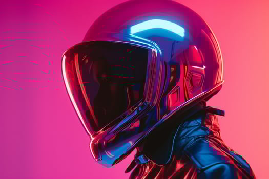 Fashionable Male Model in Fashion Helmet with Neon Coral portrayed in a Trendy Lifestyle portrait Background photo