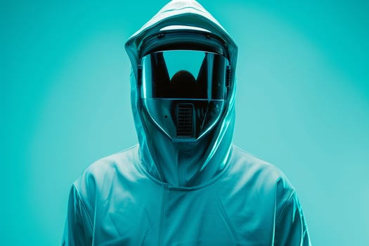 Stylish Fashion Male Model in Face Mask with Neon Teal Featured in a Modern Lifestyle portrait Setting photo