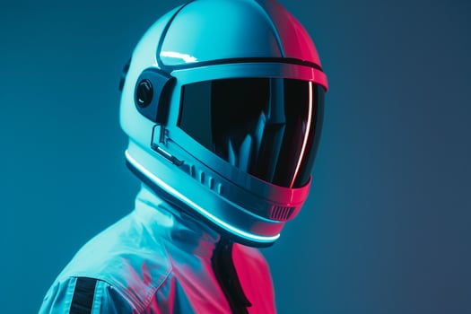 Stylish Fashion Male Model in Fashion Helmet with Neon Aqua Featured in a Contemporary Lifestyle portrait Background photo