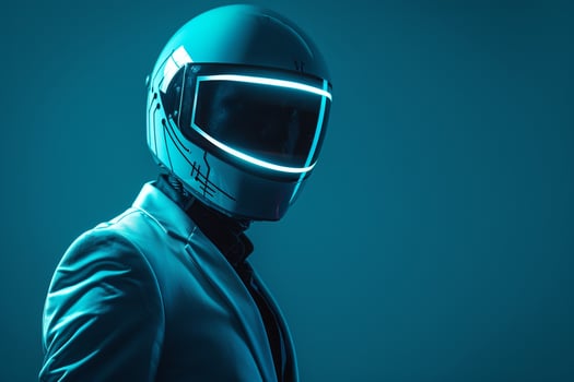 Fashionable Male Model in Casual Fashion Helmet with Neon Aqua Stylish portrait with Urban Lifestyle Setting photo