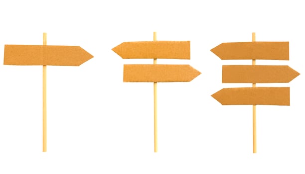 Multi choice crossroad directional arrow signs isolated on white background. photo