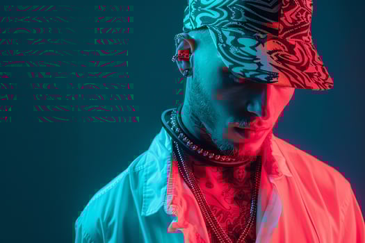 Trendy Male Model in Casual Bandana with Neon Teal Modern Urban portrait Stylish Lifestyle photography photo