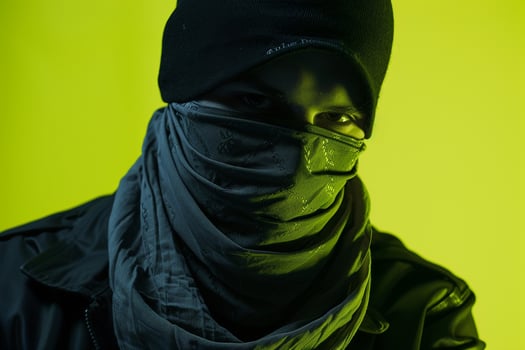 Trendy Fashion Male Model in Dark Grey Bandana with Neon Yellow Stylish Males portrait Featuring Chic Neon Yellow Background photo